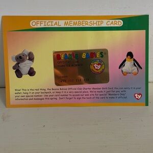 RARE Collectible Ty Beanie Babies Official Club Charter Membership Card